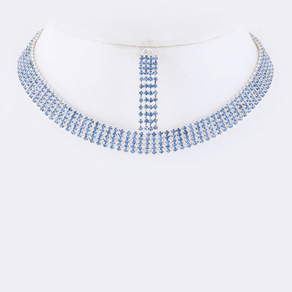 5 Row Color Crystal Rhinestone Choker Set - Baby Blue